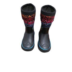 Bogs Kids Size 10 Black & Multicolor Neoprene Waterproof Insulated Boots Handles